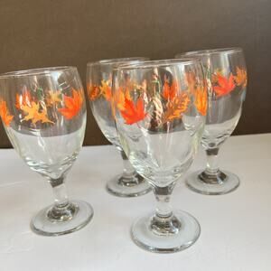 Libbey Fall Leaf Water Goblets Set of 4 16 oz 7" Autumn Thanksgiving Glasses EUC